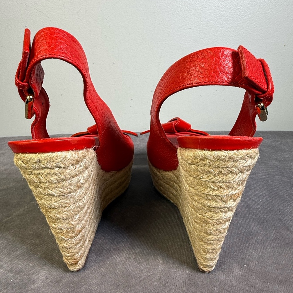 Louis Vuitton red leather wedge heel slingback espadrille sandals open-toe 35 - Picture 8 of 16
